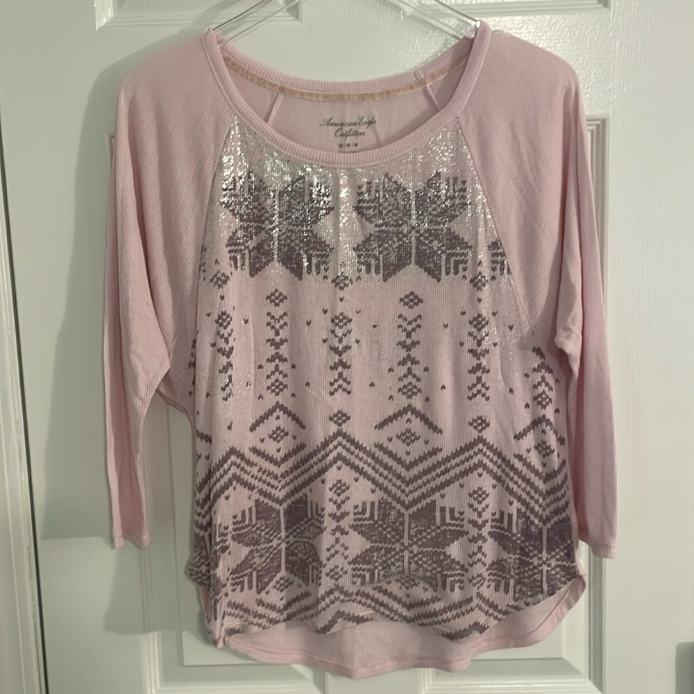 American Eagle Pink 3/4 Length Sleeve Top